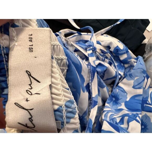 Petal & Pup Womens Blue White Rose Floral Tie Strap Tiered Midi Dress Large NWOT - Picture 8 of 9